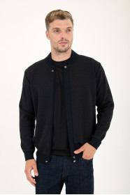 Brown Melange Bomber Collar Zip Snap Wool Knit Jacket