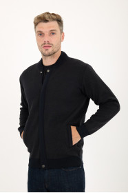 Brown Melange Bomber Collar Zip Snap Wool Knit Jacket