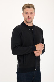Brown Melange Bomber Collar Zip Snap Wool Knit Jacket