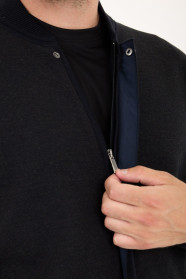 Brown Melange Bomber Collar Zip Snap Wool Knit Jacket