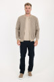Brown Melange Bomber Collar Zip Snap Wool Knit Jacket