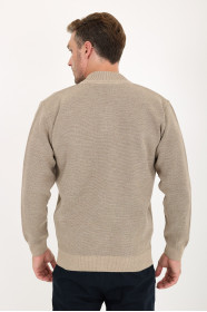 Dark Beige Bomber Collar Zip Snap Wool Knit Jacket