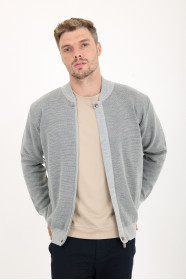 Mid Grey Bomber Collar Zip Snap Wool Knit Jacket