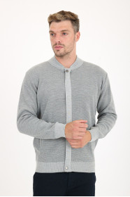 Mid Grey Bomber Collar Zip Snap Wool Knit Jacket