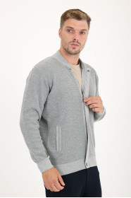 Mid Grey Bomber Collar Zip Snap Wool Knit Jacket