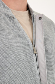 Mid Grey Bomber Collar Zip Snap Wool Knit Jacket
