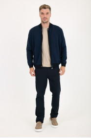 Navy 1 Bomber Collar Zip Snap Wool Knit Jacket