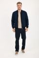 Brown Melange Bomber Collar Zip Snap Wool Knit Jacket