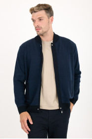 Navy 1 Bomber Collar Zip Snap Wool Knit Jacket
