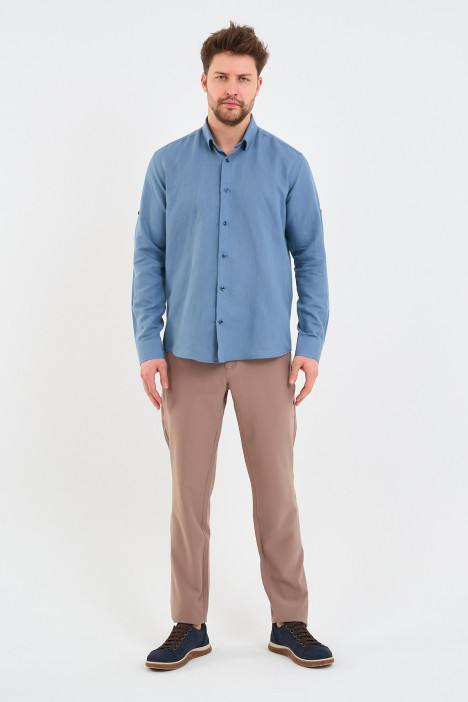 Saxe Blue Long Sleeve Linen Shirt