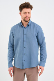 Saxe Blue Long Sleeve Linen Shirt