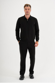 Black Interlock Zip Polo Sweatshirt