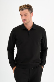 Black Interlock Zip Polo Sweatshirt