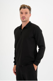 Black Interlock Zip Polo Sweatshirt