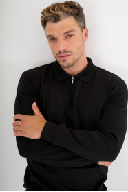 Black Interlock Zip Polo Sweatshirt