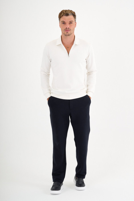 White Interlock Zip Polo Sweatshirt