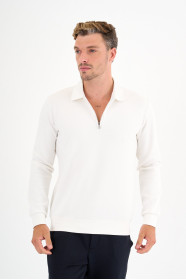 White Interlock Zip Polo Sweatshirt