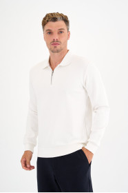 White Interlock Zip Polo Sweatshirt