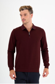 Burgundy Interlock Zip Polo Sweatshirt