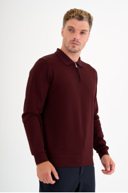 Burgundy Interlock Zip Polo Sweatshirt