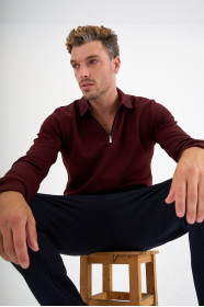 Burgundy Interlock Zip Polo Sweatshirt