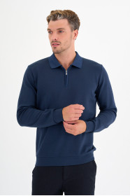 Indigo Interlock Zip Polo Sweatshirt