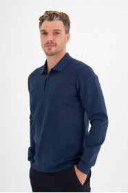 Indigo Interlock Zip Polo Sweatshirt