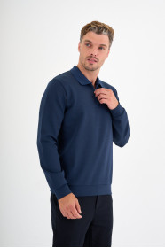 Indigo Interlock Zip Polo Sweatshirt