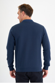 Indigo Interlock Zip Polo Sweatshirt