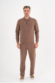 Mink Interlock Zip Polo Sweatshirt