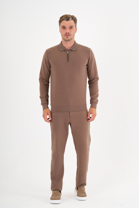 Mink Interlock Zip Polo Sweatshirt