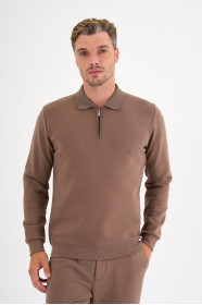 Mink Interlock Zip Polo Sweatshirt