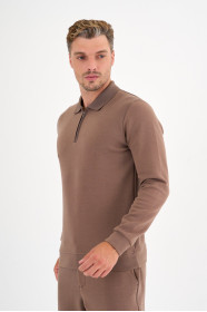 Mink Interlock Zip Polo Sweatshirt