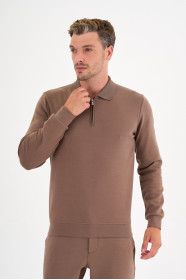 Mink Interlock Zip Polo Sweatshirt