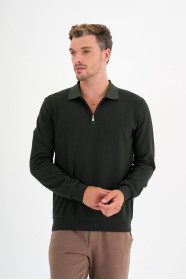 Dark Green Interlock Zip Polo Sweatshirt