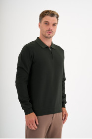 Dark Green Interlock Zip Polo Sweatshirt