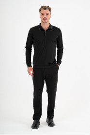 Black Mercerised Placket Zip Polo
