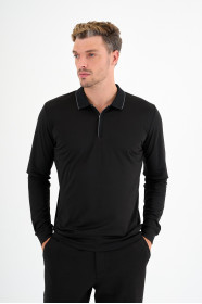 Black Mercerised Placket Zip Polo