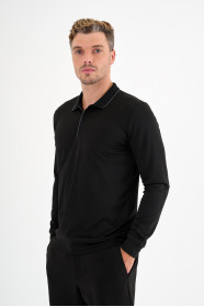 Black Mercerised Placket Zip Polo