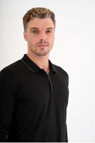 Black Mercerised Placket Zip Polo