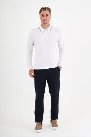 White Mercerised Placket Zip Polo