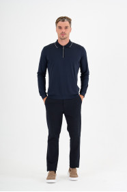 Navy Mercerised Placket Zip Polo