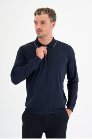 Navy Mercerised Placket Zip Polo