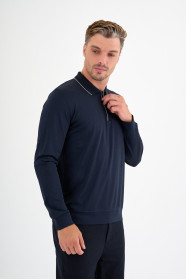 Navy Mercerised Placket Zip Polo