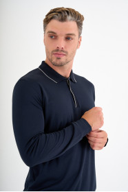 Navy Mercerised Placket Zip Polo