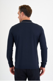 Navy Mercerised Placket Zip Polo