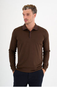 Brown Mercerised Placket Zip Polo
