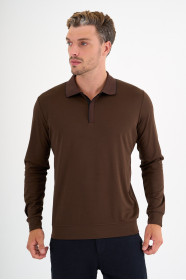 Brown Mercerised Placket Zip Polo