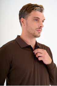 Brown Mercerised Placket Zip Polo