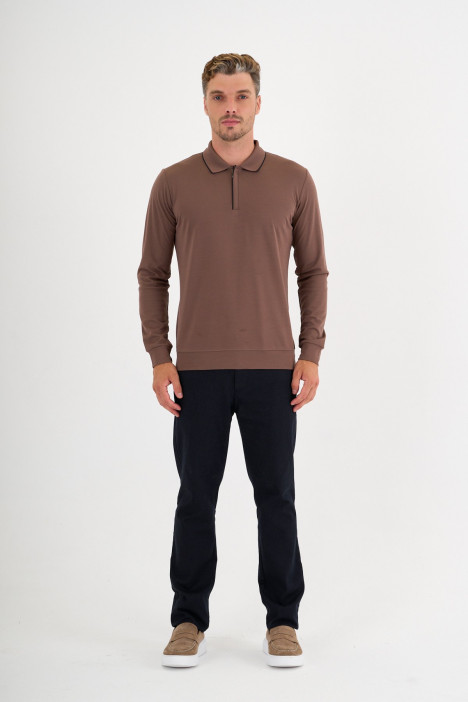 Mink Mercerised Placket Zip Polo